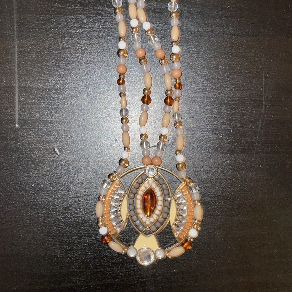 NWT Stony Double Chain Beaded Necklace - Neutral colors